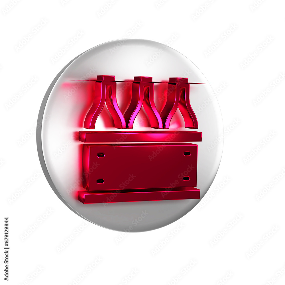 Poster red bottles of wine in a wooden box icon isolated on transparent background. wine bottles in a woode
