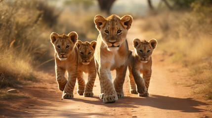 A bunch of lion cubs - obrazy, fototapety, plakaty