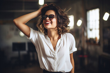 Hipster Groove: Studio Shot of Female Dancer Enjoying the Beat