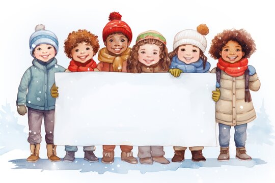 illustration of kids peeping behind placard children together