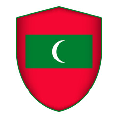 Fototapeta premium Maldives flag in shield shape. Vector illustration.