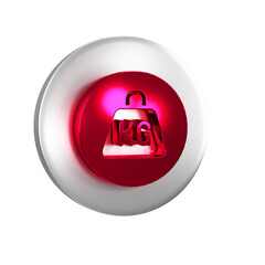 Red Weight icon isolated on transparent background. Kilogram weight block for weight lifting and scale. Mass symbol. Silver circle button.