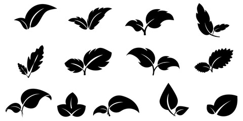 Leaf icon. Leaf icons set. Set of black leaves.