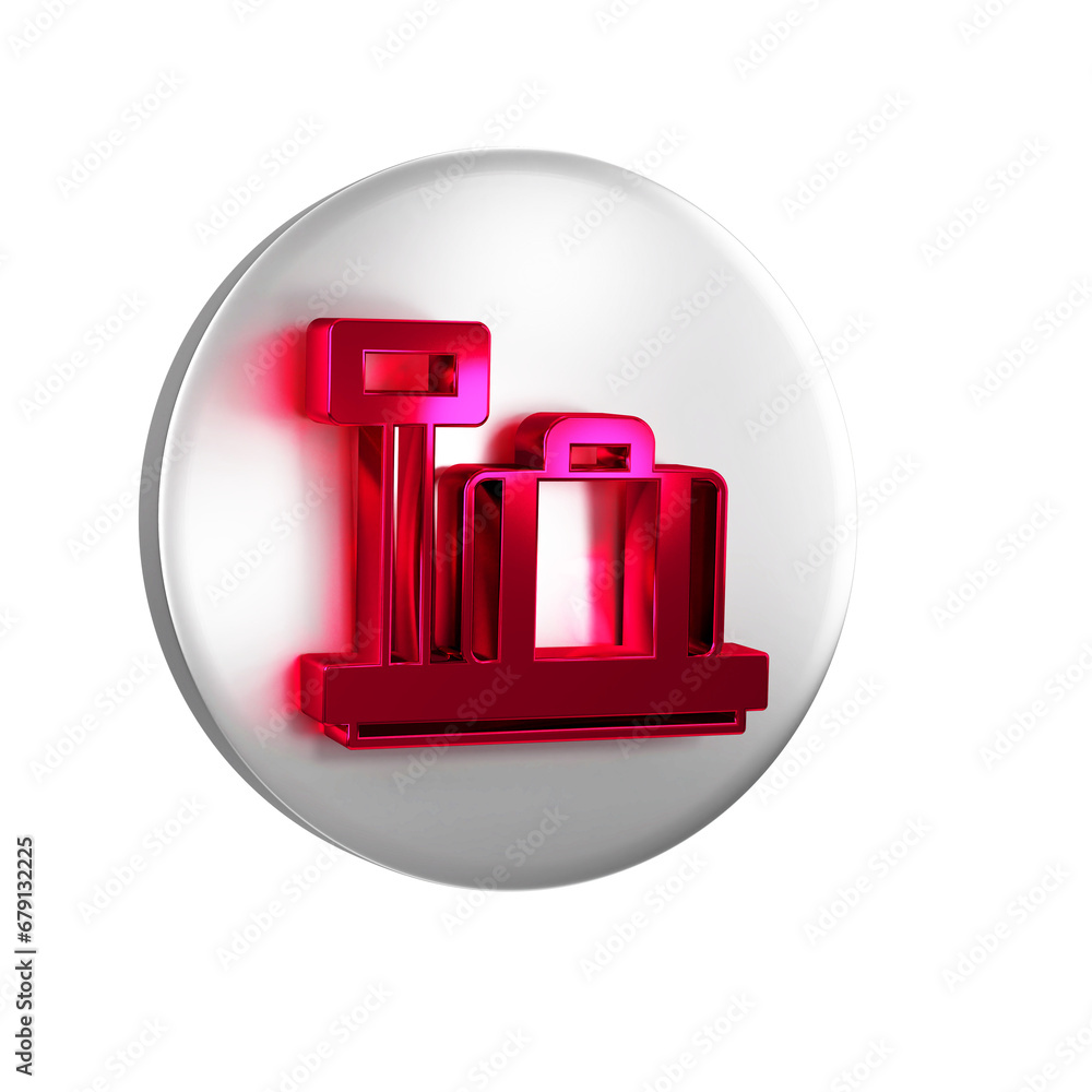 Poster red scale with suitcase icon isolated on transparent background. logistic and delivery. weight of de