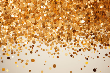 Brillo dorado de lujo, confeti dorado brillante sobre fondo blanco