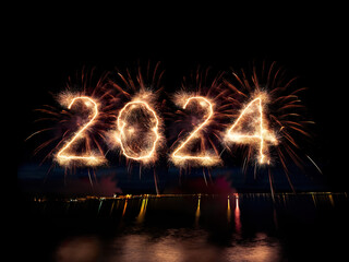 2024 sign new year's eve firework zoomed out