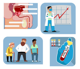 
set of four vector illustrations on the topic of prostate problems in men