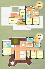 design template of house plan, 2d illustration of single house floor plan