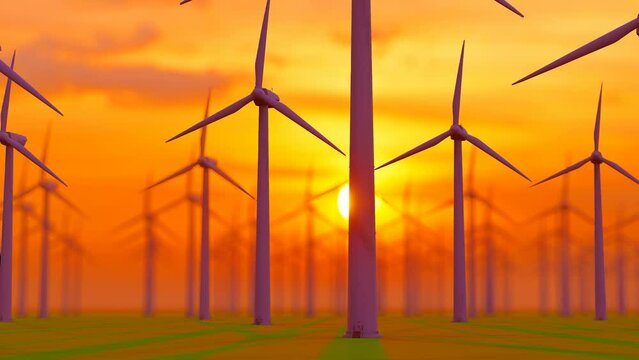 Wind power windmill rotating slow motion