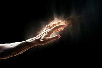 Symbolic Image of Jesus' Hand Reaching Out Against Darkness - obrazy, fototapety, plakaty