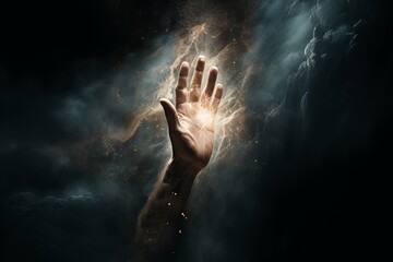Symbolic Image of Jesus' Hand Reaching Out Against Darkness