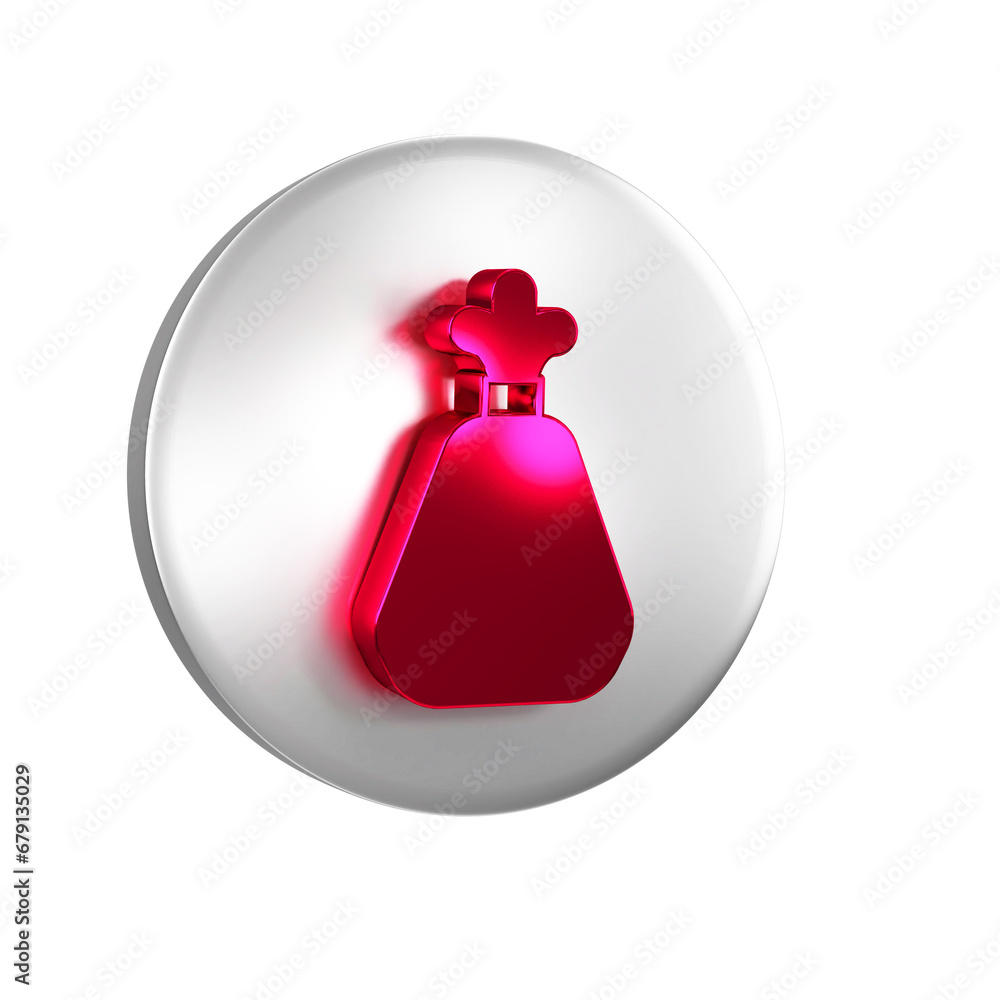 Poster red garbage bag icon isolated on transparent background. silver circle button.
