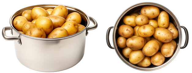 Cooking pot filled with potatoes isolated on white background, vegetable collection - Powered by Adobe