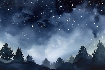 Fototapeta na wymiar Hand painted detailed watercolour night sky background. Generative AI