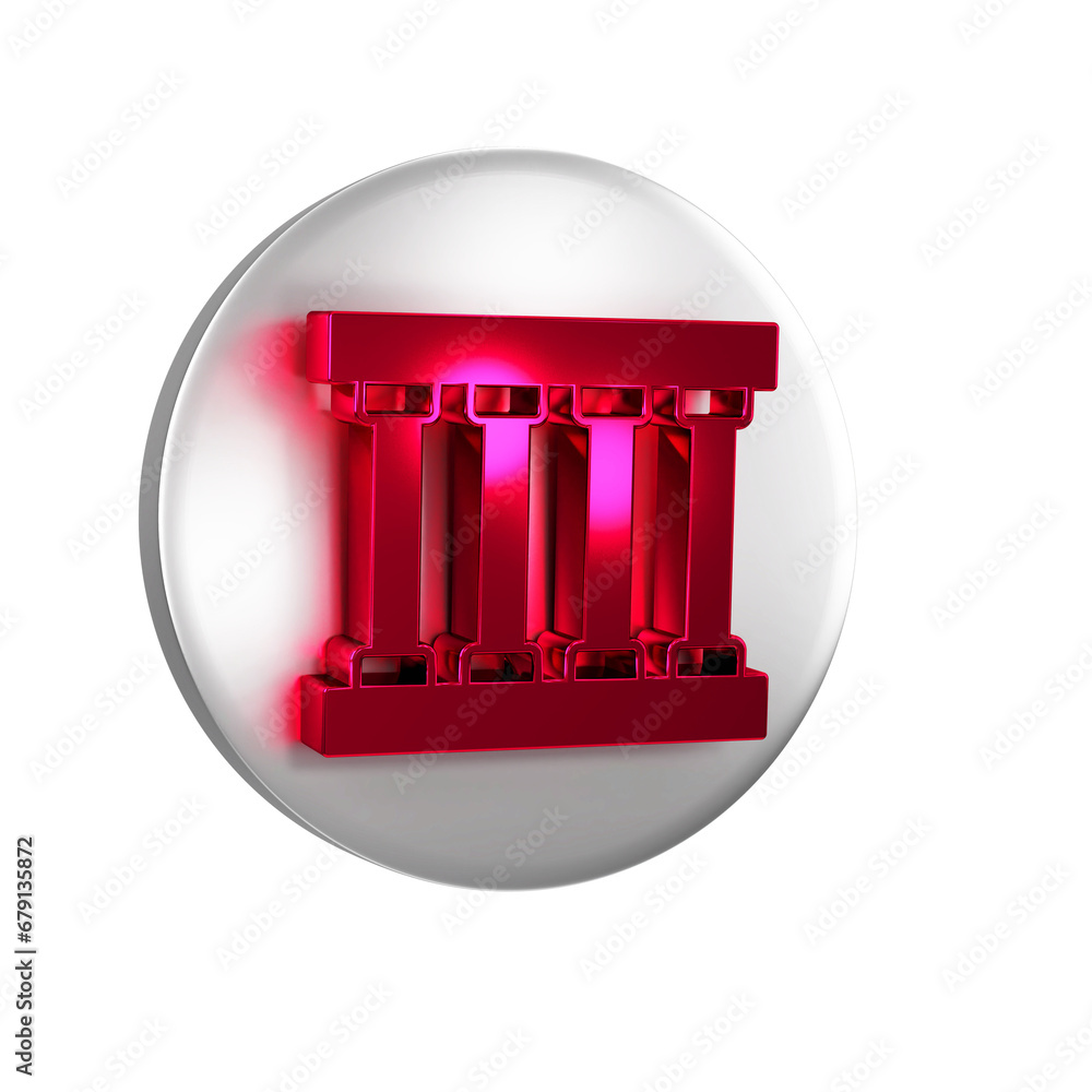 Poster red prison window icon isolated on transparent background. silver circle button.