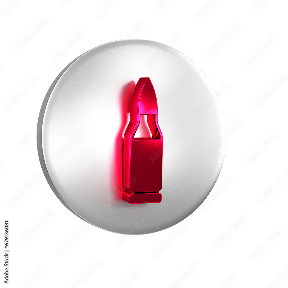 Poster red bullet icon isolated on transparent background. silver circle button.