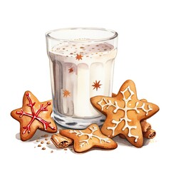 christmas gingerbread cookies with glass of milk