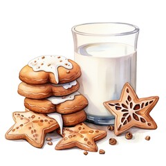 christmas gingerbread cookies with glass of milk