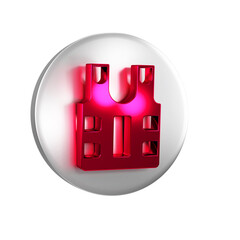 Red Bulletproof vest for protection from bullets icon isolated on transparent background. Body armor sign. Military clothing. Silver circle button.