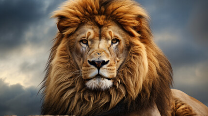 A close up photograph of a majestic lion