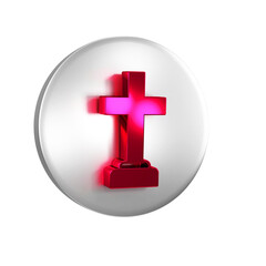 Obraz premium Red Man graves funeral sorrow icon isolated on transparent background. The emotion of grief, sadness, sorrow, death. Silver circle button.