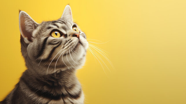 Cat on yellow background.