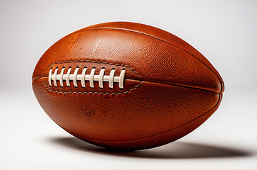 Vintage American Football with rightward shadow cast on a white background