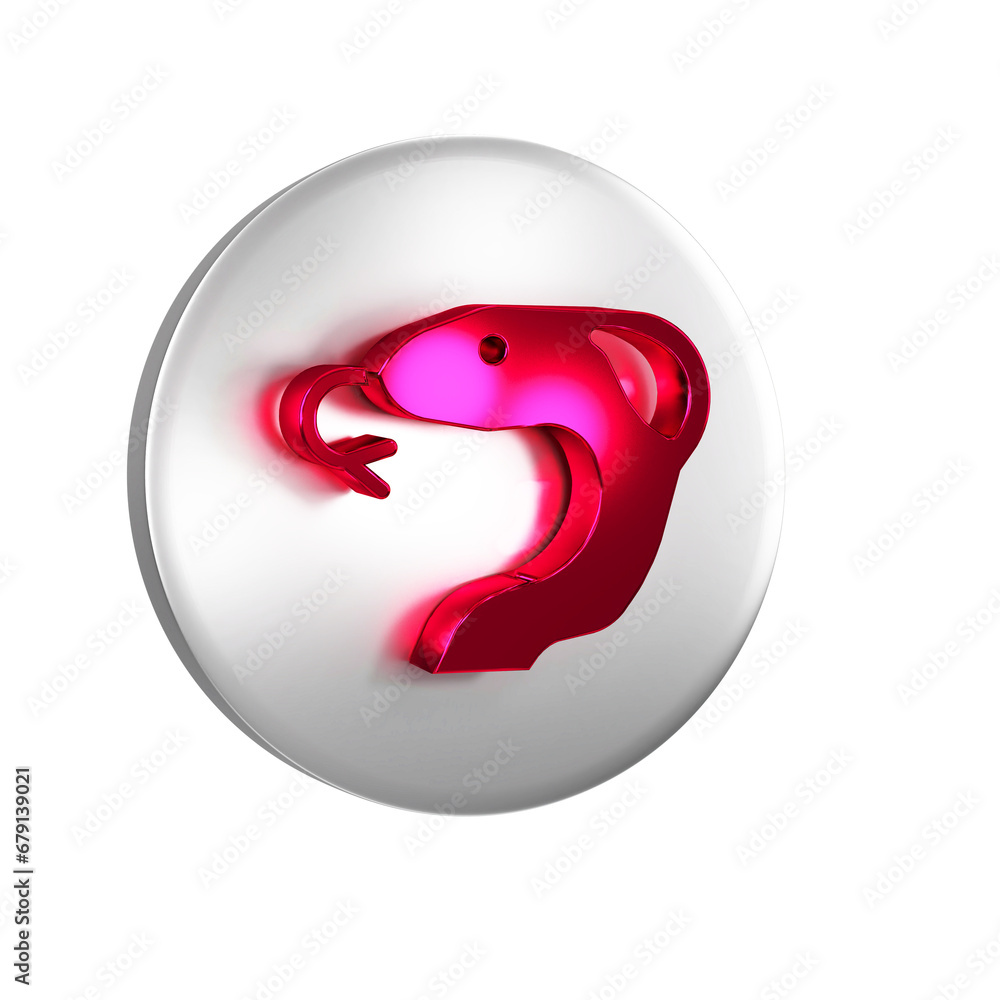 Poster red snake icon isolated on transparent background. silver circle button.