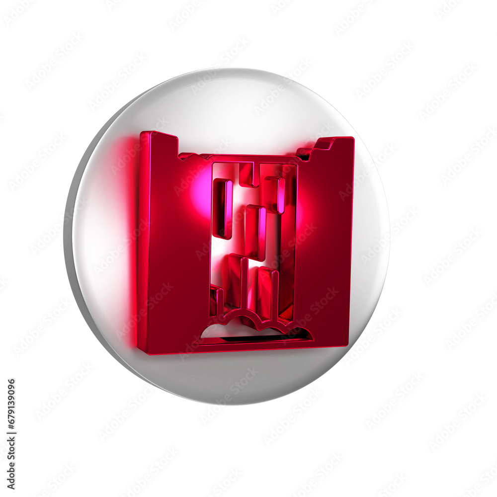 Poster red waterfall icon isolated on transparent background. silver circle button.