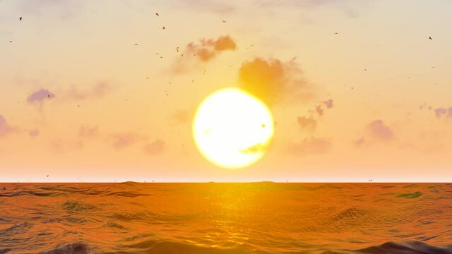 Morning glow and sunrise time-lapse on the sea level