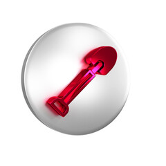 Red Shovel icon isolated on transparent background. Gardening tool. Tool for horticulture, agriculture, farming. Silver circle button.