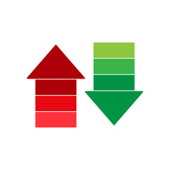 Up and down arrow set, red and green color, vector icon