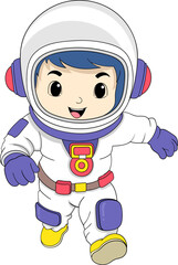 a boy wearing an astronaut costume is running