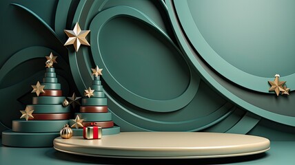 Christmas decorative 3d podium background template green color