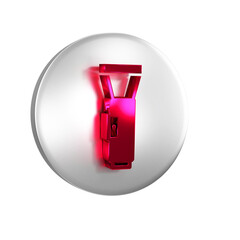 Red Flashlight icon isolated on transparent background. Silver circle button.