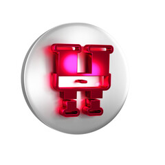Red Binoculars icon isolated on transparent background. Find software sign. Spy equipment symbol. Silver circle button.