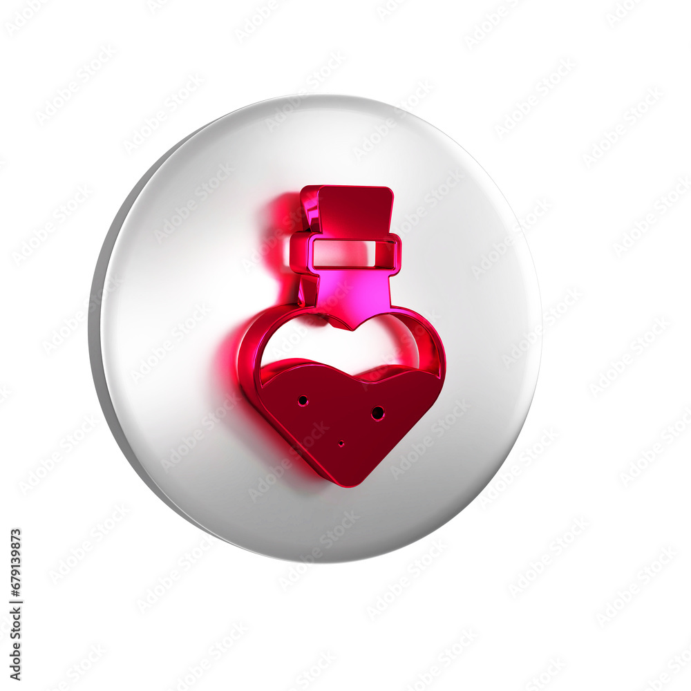 Poster red bottle with potion icon isolated on transparent background. flask with magic potion. happy hallo