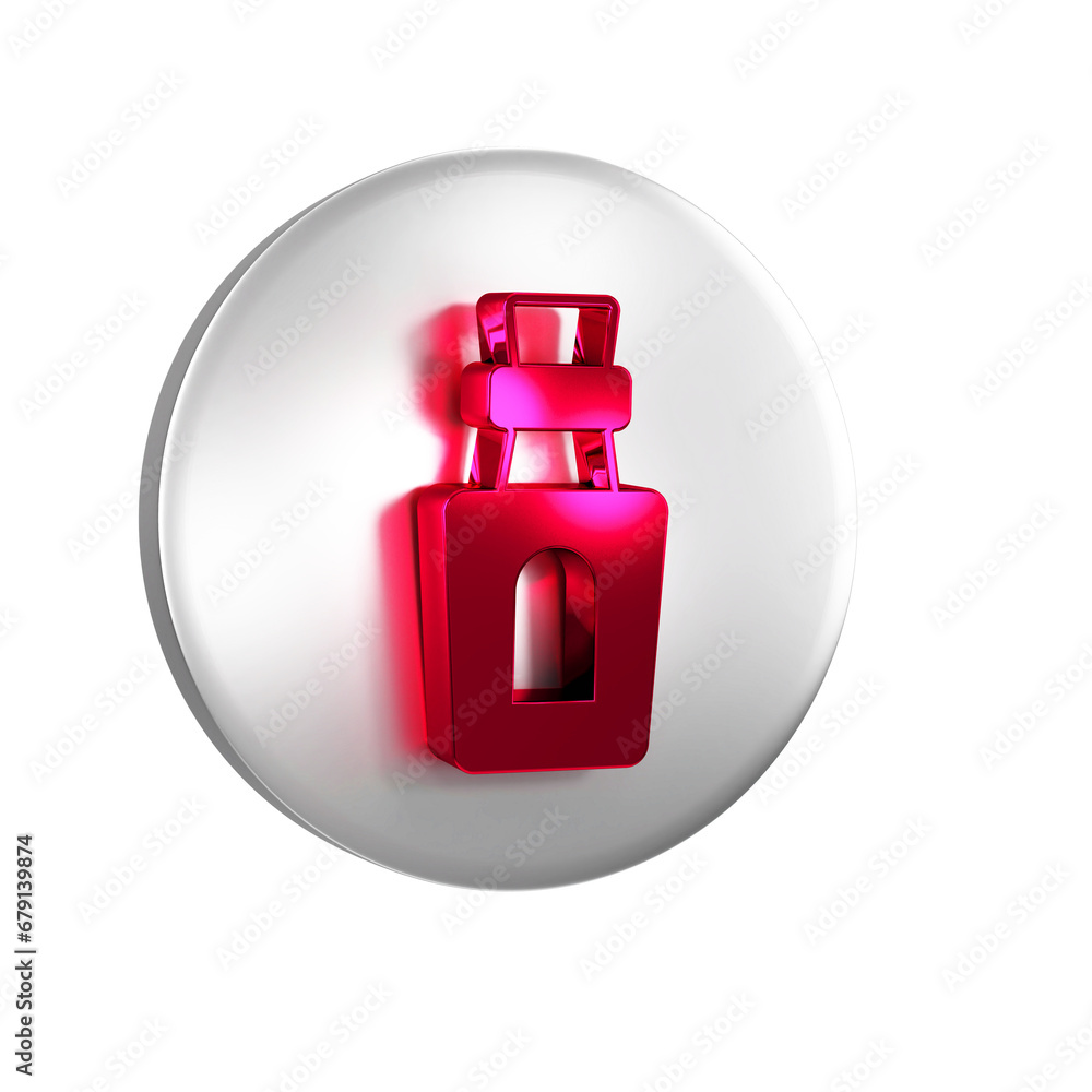 Poster red bottle with potion icon isolated on transparent background. flask with magic potion. happy hallo