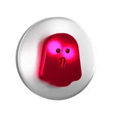 Red Ghost icon isolated on transparent background. Happy Halloween party. Silver circle button.