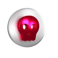 Red Skull icon isolated on transparent background. Happy Halloween party. Silver circle button.