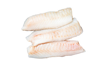 Fillets of codfish, raw cod fish meat.  Transparent background. Isolated.