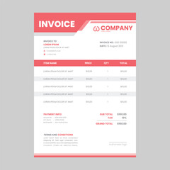 Minimalist Invoice Easy to edit and customise, with a single page invoice with red and grey design