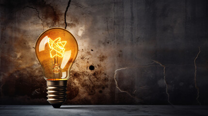 Idea energy and light bulb on cement wall background