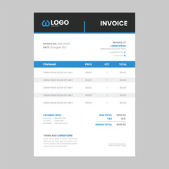 Vector minimalist invoice template design for your business company blue and black theme design