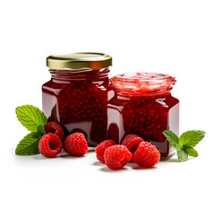 two jars with tasty sweet jam isolated on transparent or white background, png