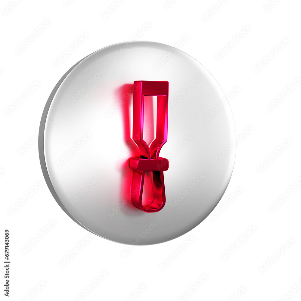 Poster red chisel tool for wood icon isolated on transparent background. silver circle button.