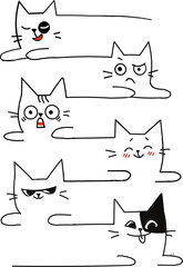 6 cats created doodle with emotions
