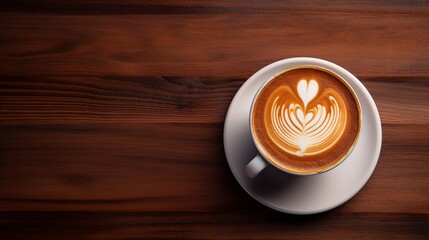 cup of coffee with latte art on wooden table
