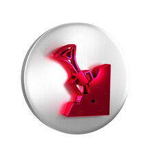 Red Shovel and stone icon isolated on transparent background. Gardening tool. Tool for horticulture, agriculture, farming. Silver circle button.