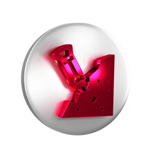Red Construction jackhammer and stone icon isolated on transparent background. Silver circle button.